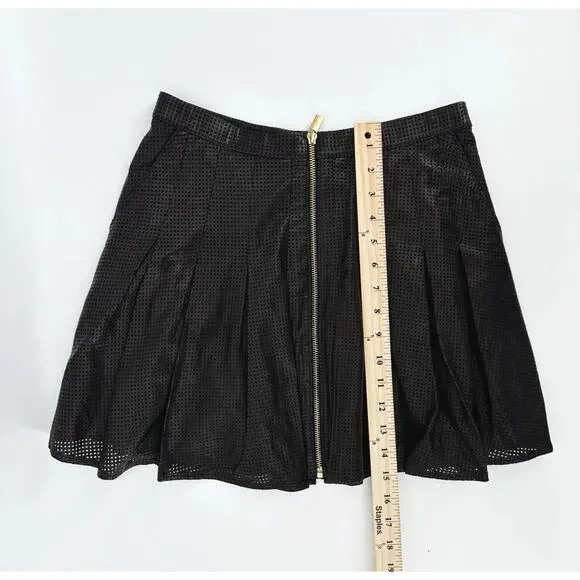 AS by DF Rio Perforated 100% Lamb Leather Mini Skirt 2 Pleated Tennis Luxe Edgy - Picture 3 of 7